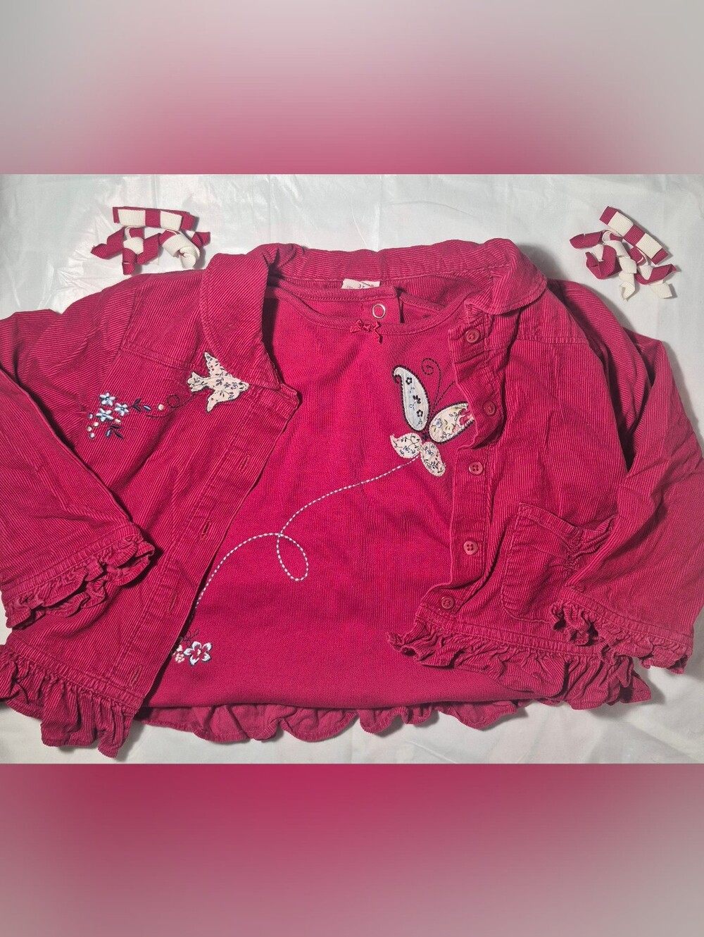 Vintage Gymboree 'Indian Summer' 2003-Corduroy Ruffle Jacket, Butterfly Top